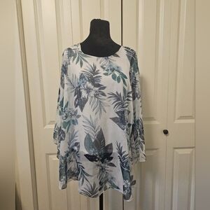 Creation Tropical Leaf Print Women's Blouse sz S